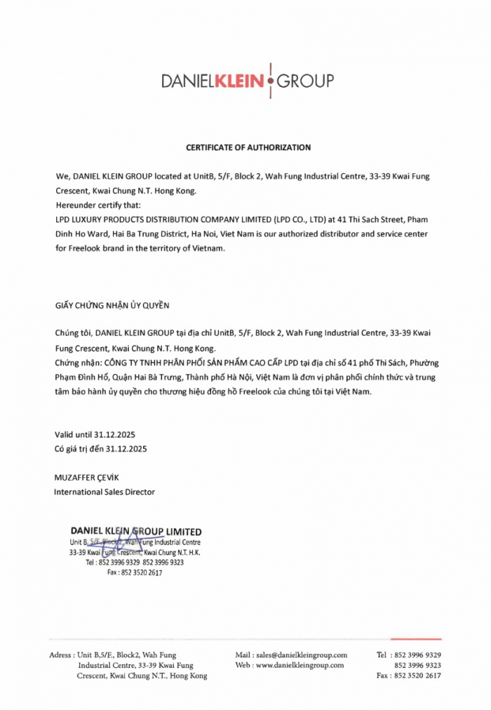 Chứng nhận đại lý ủy quyền chính thức thương hiệu Freelook tại Việt Nam