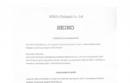 Chứng nhận đại lý ủy quyền chính thức thương hiệu Seiko tại Việt Nam