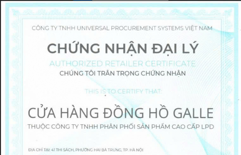 Chứng nhận đại lý ủy quyền chính thức thương hiệu Rado tại Việt Nam