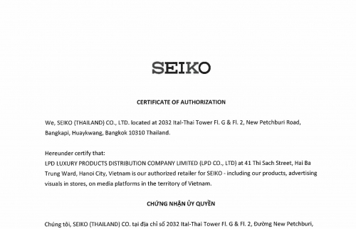 Chứng nhận đại lý ủy quyền chính thức thương hiệu SEIKO Clock tại Việt Nam