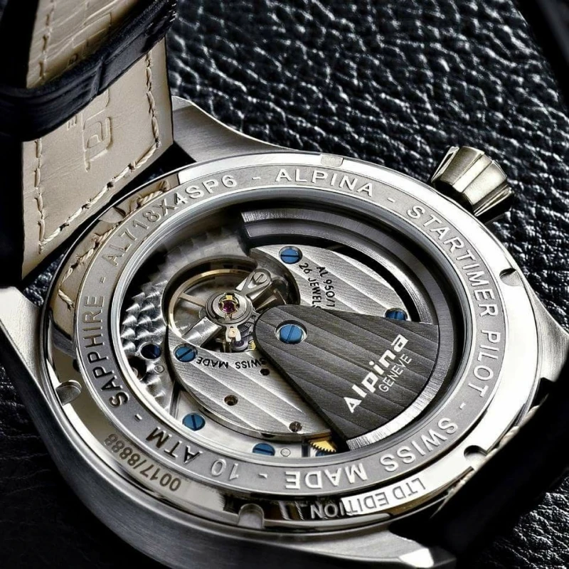 Alpina Geneve Startimer Manufacture AL-710G4S6 – Orologio Uomo Automatico, Cassa Acciaio, Quadrante Grigio, Cinturino Pelle