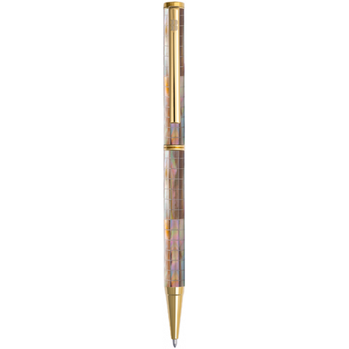 Bút bi BLUS - Inspired - Ngọc Trai Nâu Mississippi - Sọc Caro - Mạ Titanium Gold 001015002
