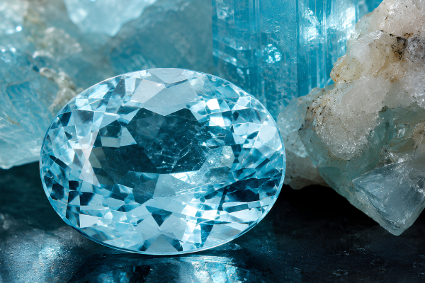 Đá aquamarine với màu xanh đặc trưng