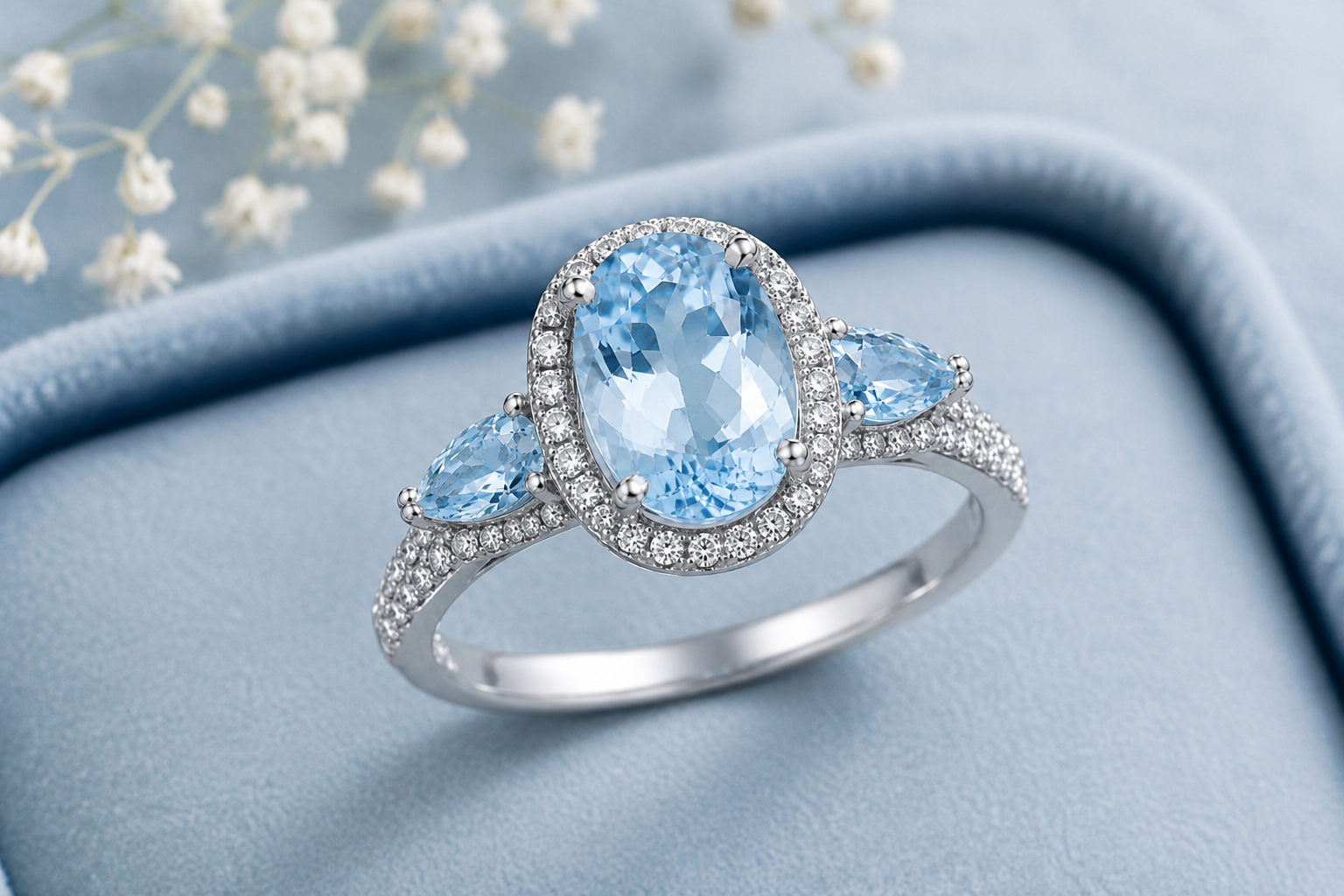 Nhẫn chế tác bằng đá aquamarine