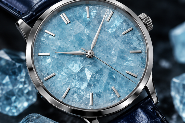Mặt đồng hồ chế tác bằng đá aquamarine