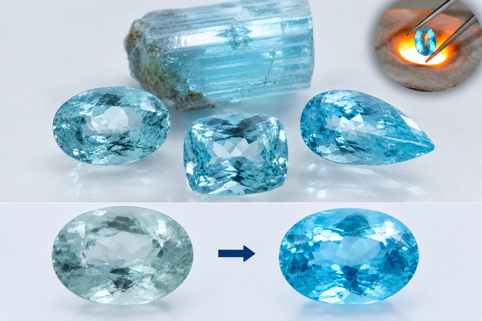 Đá aquamarine sau khi xử lý nhiệt