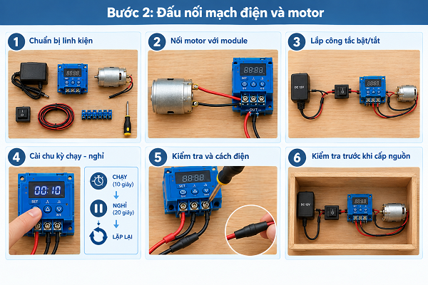Đấu nối mạch điện và motor