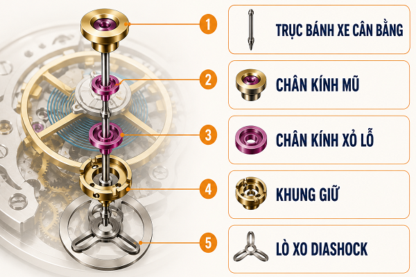 Các bộ phận của hệ thống chống sốc Diashock