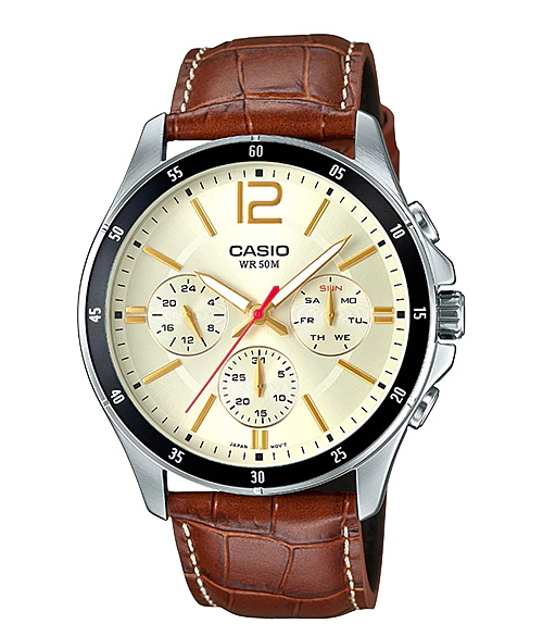 Đồng hồ Casio dây da nâu cổ điển, ấm áp