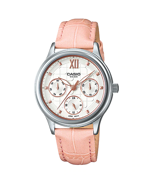 đồng hồ nữ Casio LTP-E306L-4AV dây da màu hồng pastel