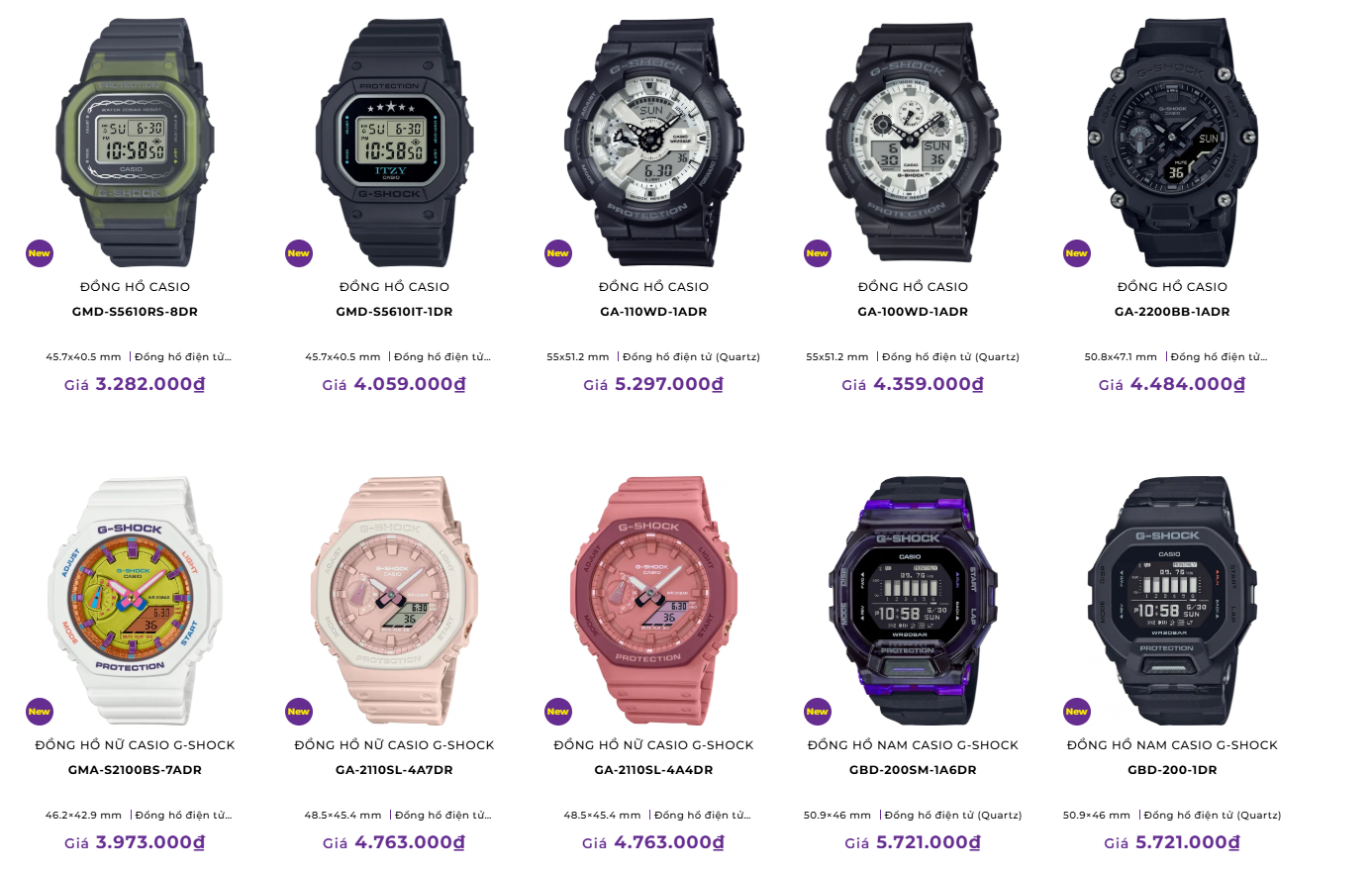 Giá bán tham khảo đồng hồ Casio G-Shock tại Galle Watch