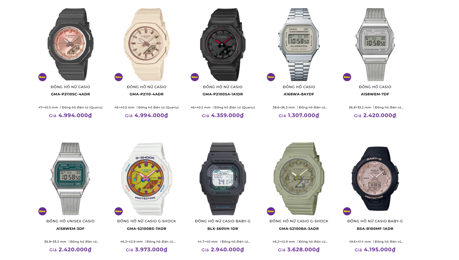 Giá tham khảo đồng hồ casio nữ tại Galle Store