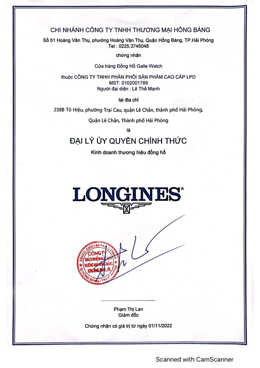 Hình ảnh chứng nhận đại lý ủy quyền chính thức thương hiệu Longines tại Việt Nam của Đồng hồ Galle