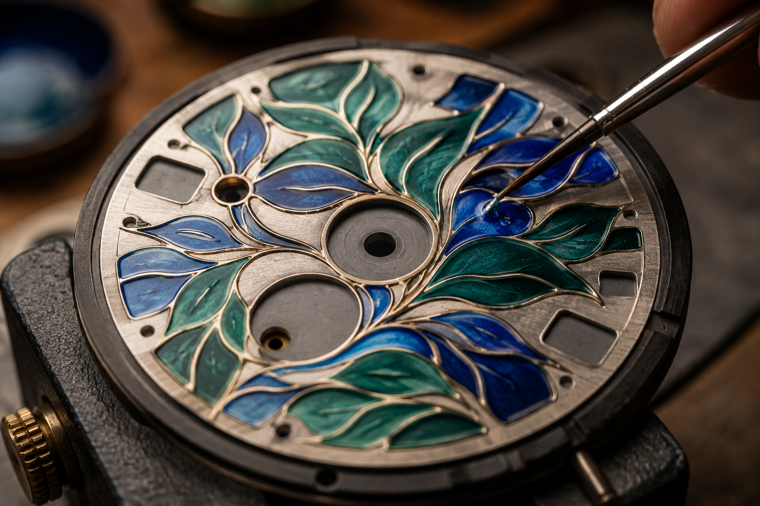 Mặt đồng hồ sử dụng phương pháp Champlevé Enamel
