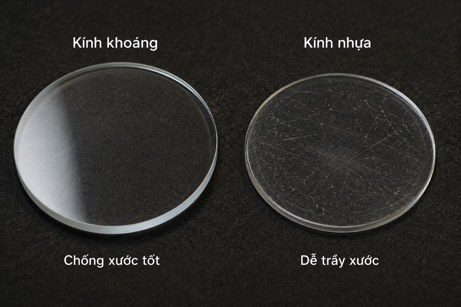 Kính khoáng chống trầy xước tốt hơn kính nhựa 
