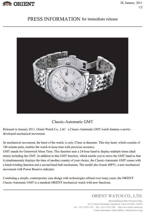 Orient Classic –Automatic GMT
