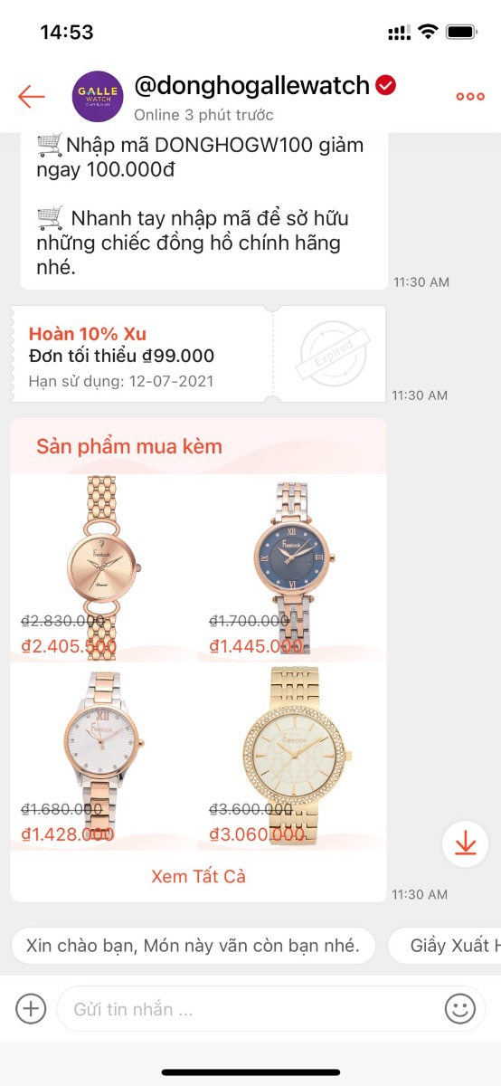 Nhắn tin với shop để được hỗ trợ