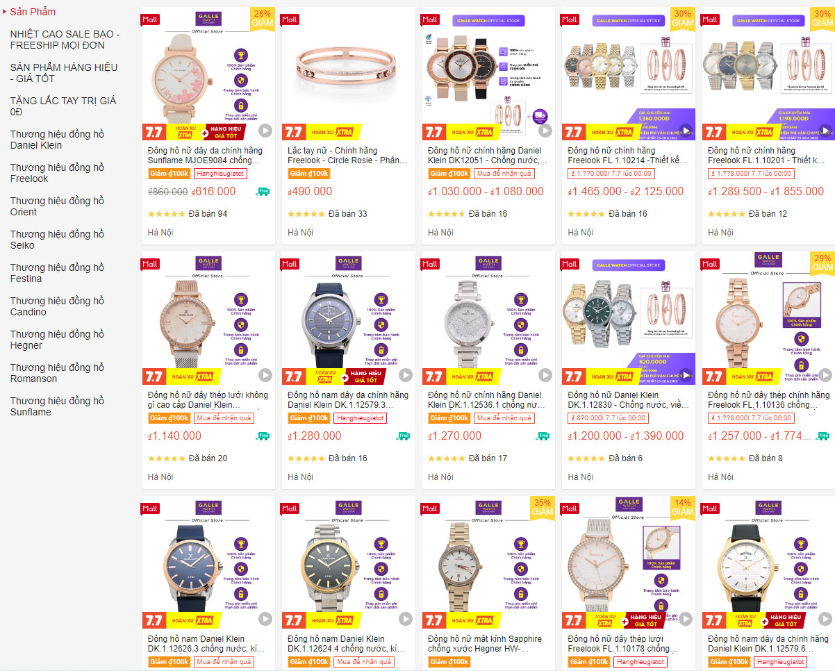 Đa dạng mẫu đồng hồ chính hãng trên Shopee