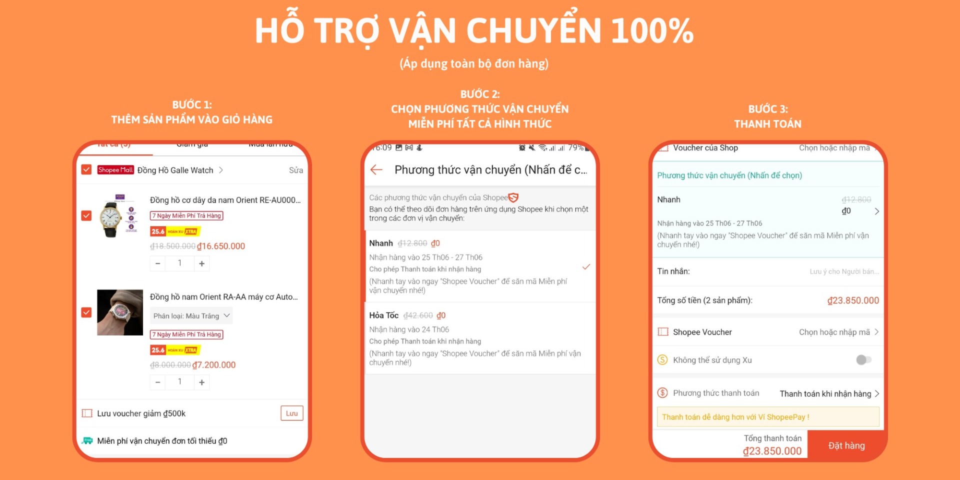 Miễn phí vận chuyển khi mua đồng hồ trên Shopee
