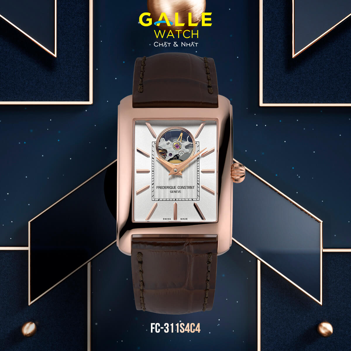 ĐỒNG HỒ NAM FREDERIQUE CONSTANT CLASSICS CARREE HEART BEAT AUTOMATIC FC-311S4C4