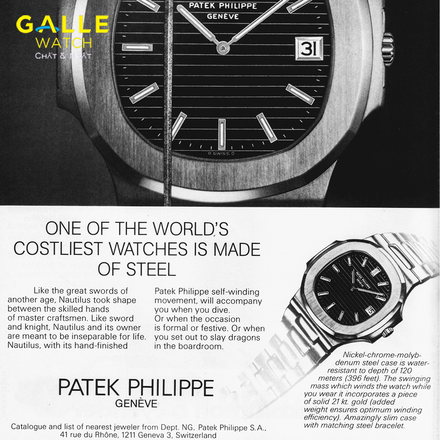 Một trang quảng cáo về Patek Philippe Nautilus khi ra mắt vào thế kỷ XX