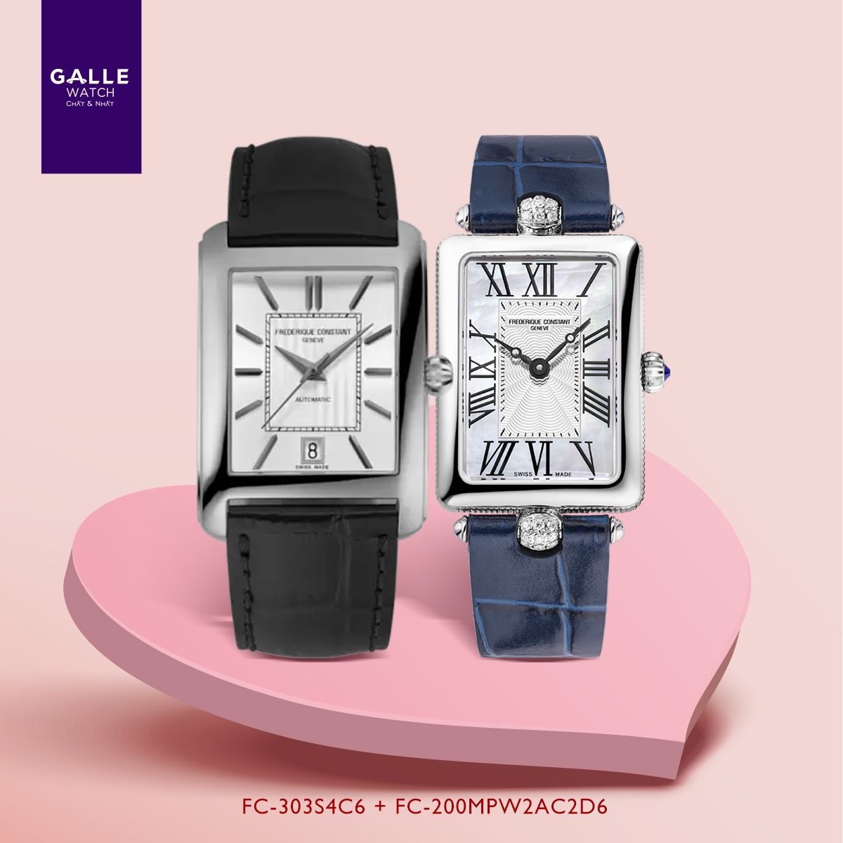 ĐỒNG HỒ NAM FREDERIQUE CONSTANT CLASSICS CARREE AUTOMATIC FC-303S4C6 + FC-200MPW2AC2D6