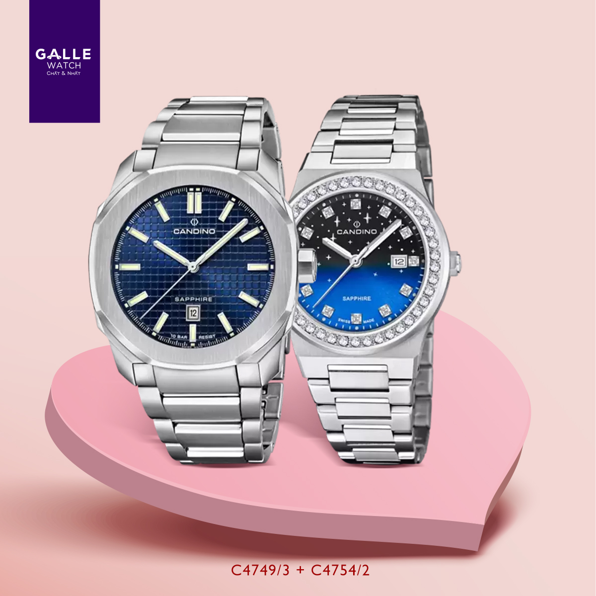 ĐỒNG HỒ NAM CANDINO GENT SPORT C4754/2 + ĐỒNG HỒ NỮ CANDINO LADY ELEGANCE C4749/3