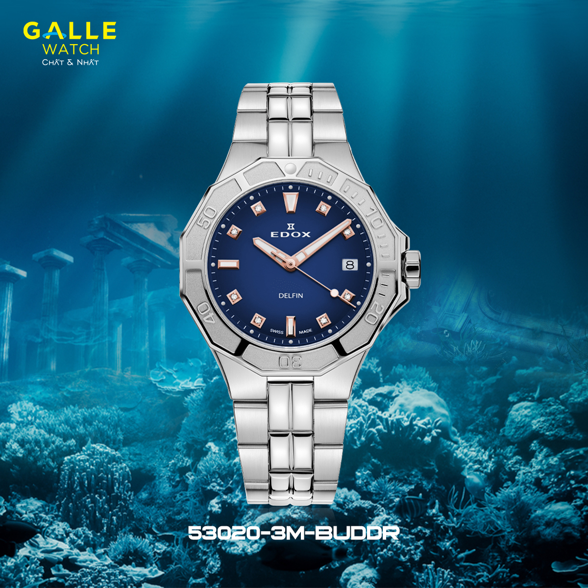 ĐỒNG HỒ NỮ EDOX DELFIN DIVER DATE LADY 53020-3M-BUDDR