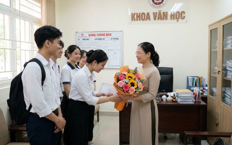 Không gian trao tặng đúng mực giúp giữ trọn vẹn nét đẹp văn hóa tôn sư trọng đạo tại giảng đường đại học