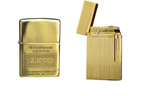 Chất liệu khác biệt giữa bật lửa Zippo (trái) và Dupont (Phải)